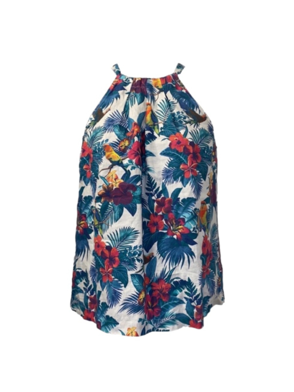 Tommy Bahama White Green Floral Parrot Halter Tank Top XS